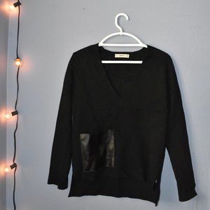 Zara Black Knit Sweater faux leather pocket